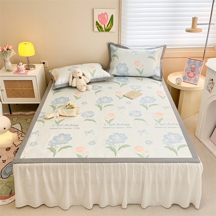 沐慕 2024新款小清新印花冰藤席空调席系列 冰藤-蓝色之恋