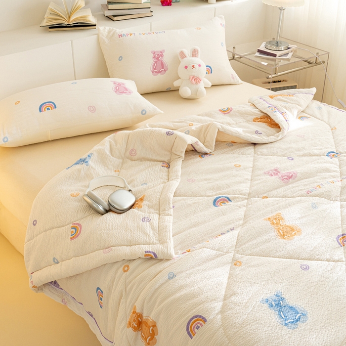 91家纺网 家纺一手货源 找家纺 壹张床 2025新款提花泡泡棉夏被夏凉被空调被 果冻熊-紫