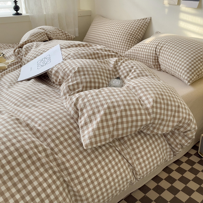 91家纺网 家纺一手货源 找家纺 大柏树 2025新款A类色织全棉水洗棉单品系列-四件套 米小格