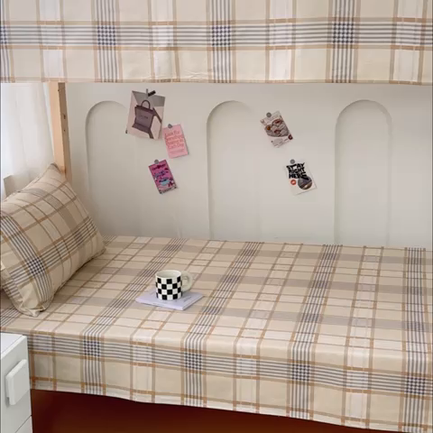 91家纺网 家纺一手货源 找家纺 金丝鸟 2024新款学生款A类全棉老粗布床单 咖小格