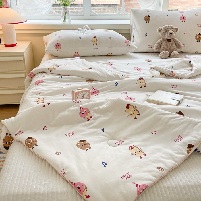 91家纺网 家纺一手货源 找家纺 沐慕 2024新款小清新加厚亲肤针织棉夏被 甜甜圈