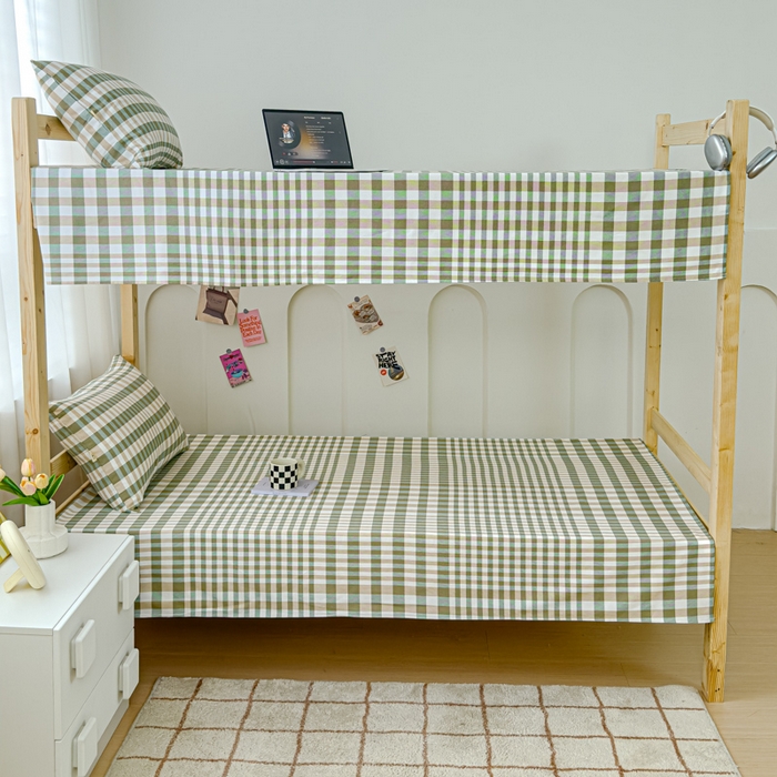 91家纺网 家纺一手货源 找家纺 金丝鸟 2024新款学生款A类全棉老粗布床单 绿小格