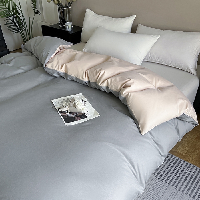 91家纺网 家纺一手货源 找家纺 澳梵2024新款60s全棉纯色单品被套 椰子灰-白桃粉