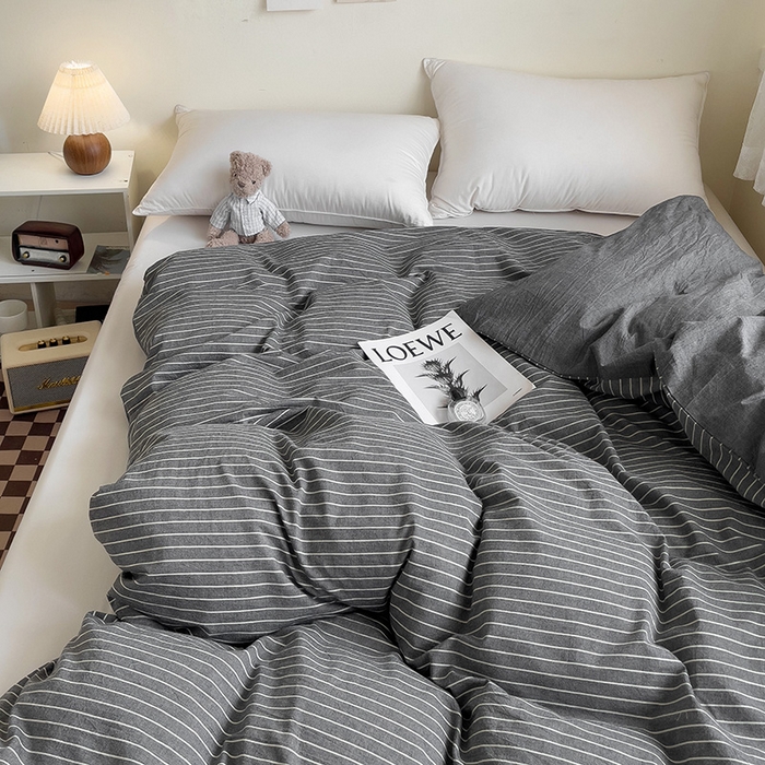 91家纺网 家纺一手货源 找家纺 大柏树 2025新款A类色织全棉水洗棉单品系列-单被套 灰细条