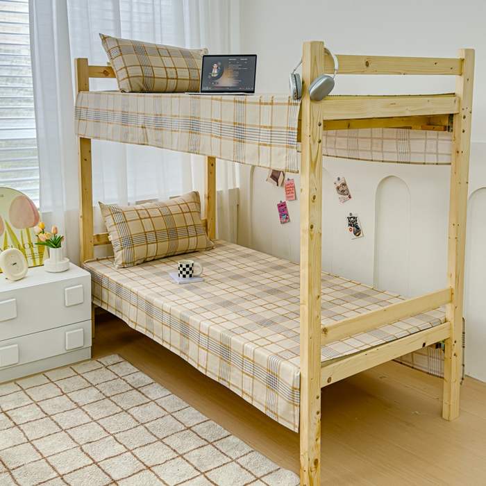 91家纺网 家纺一手货源 找家纺 金丝鸟 2024新款学生款A类全棉老粗布床单 咖小格