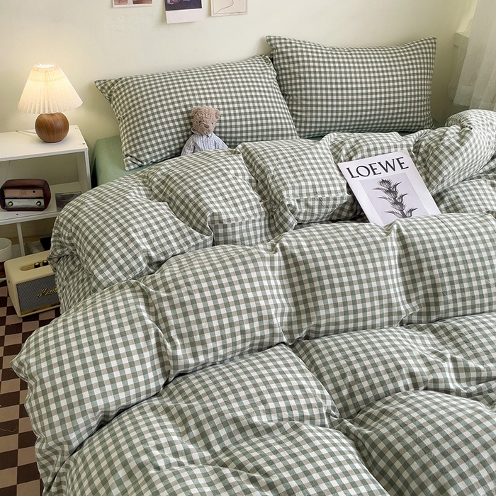 91家纺网 家纺一手货源 找家纺 大柏树 2025新款A类色织全棉水洗棉单品系列-四件套 绿小格