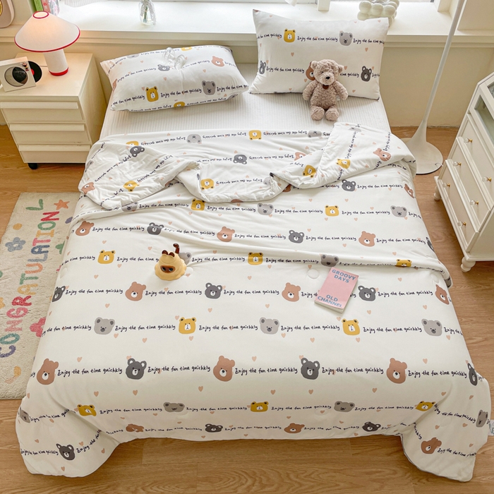 91家纺网 家纺一手货源 找家纺 沐慕 2024新款小清新加厚亲肤针织棉夏被 萌萌熊