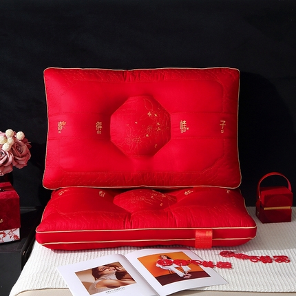 91家纺网 家纺一手货源 找家纺 （总）其乐枕芯 2024新款国潮风长绒棉婚庆护颈枕枕芯枕头超30天不退不换 