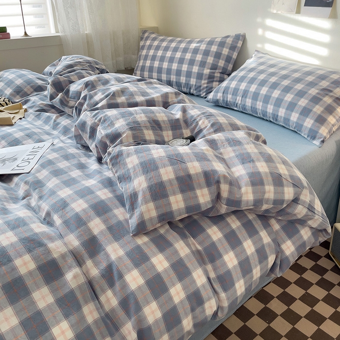 91家纺网 家纺一手货源 找家纺 大柏树 2025新款A类色织全棉水洗棉单品系列-四件套 简兮兰