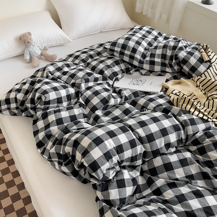 91家纺网 家纺一手货源 找家纺 大柏树 2025新款A类色织全棉水洗棉单品系列-单被套 黑白中格