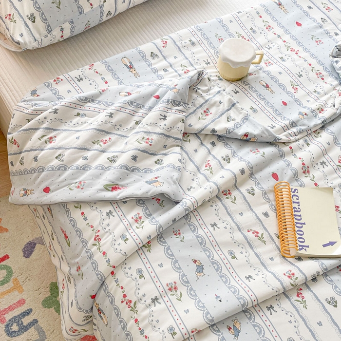 91家纺网 家纺一手货源 找家纺 沐慕 2024新款小清新加厚亲肤针织棉夏被 盛夏