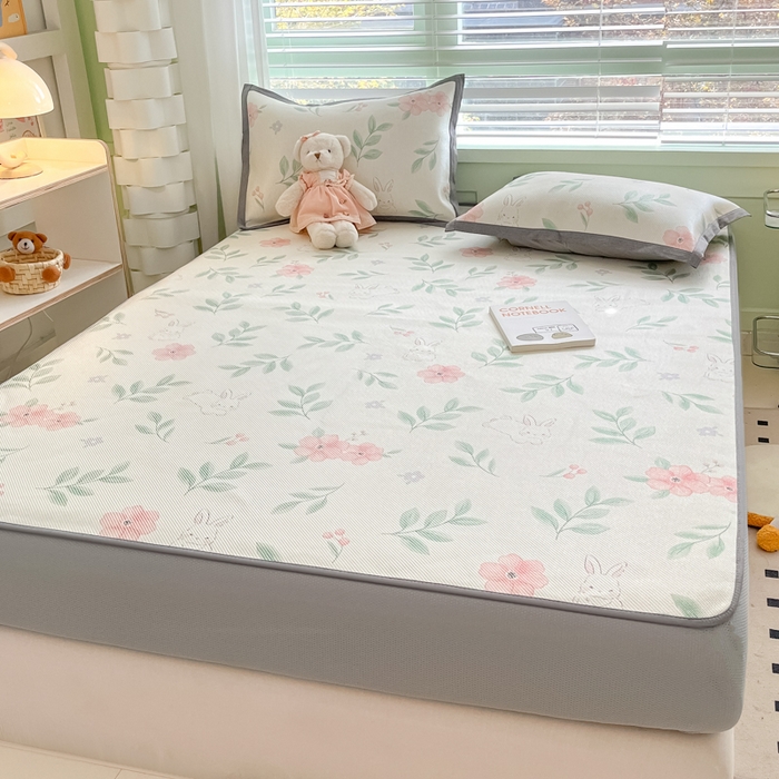 91家纺网 家纺一手货源 找家纺 沐慕 2024新款小清新印花冰藤床笠系列 床笠-莫妮卡