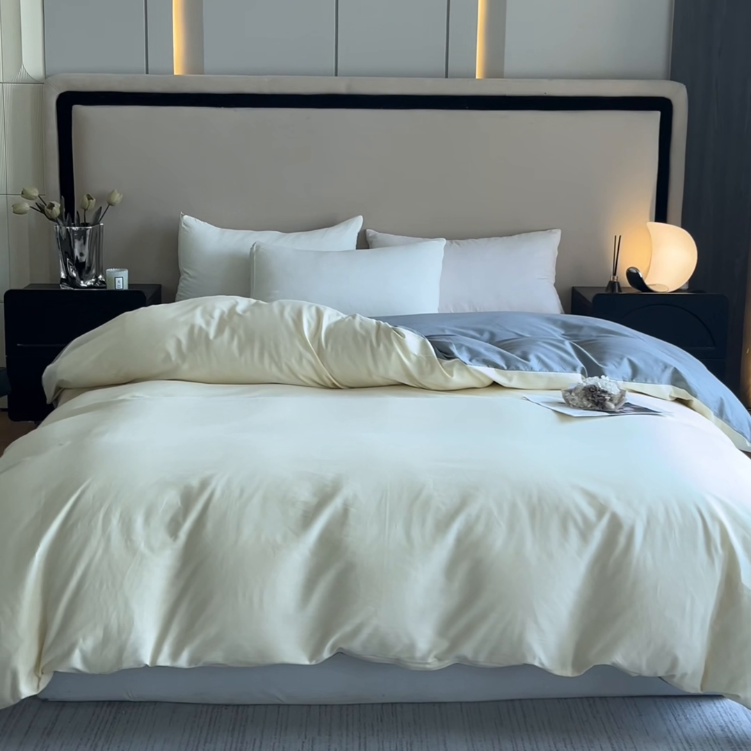 91家纺网 家纺一手货源 找家纺 澳梵2024新款60s全棉纯色单品被套 奶昔白-椰子灰