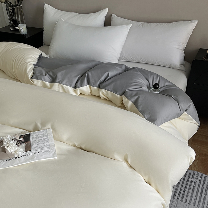 91家纺网 家纺一手货源 找家纺 澳梵2024新款60s全棉纯色单品被套 奶昔白-椰子灰