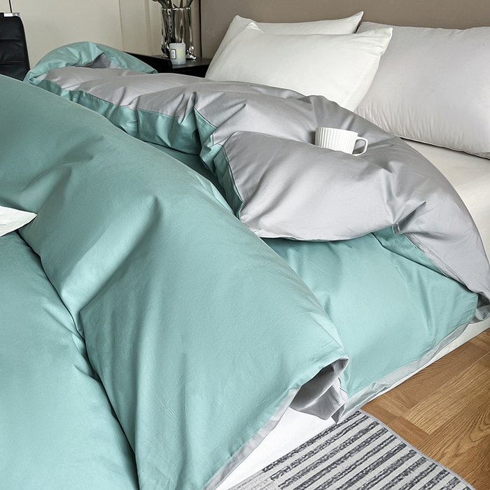91家纺网 家纺一手货源 找家纺 澳梵2024新款60s全棉纯色单品被套 烟波绿-椰子灰