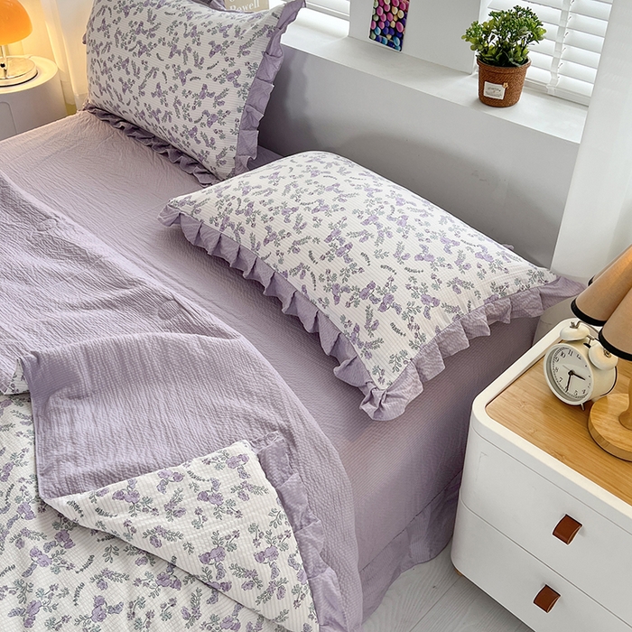 91家纺网 家纺一手货源 找家纺 富之航 2024新款时尚舒适泡泡棉夏被四件套紫苏