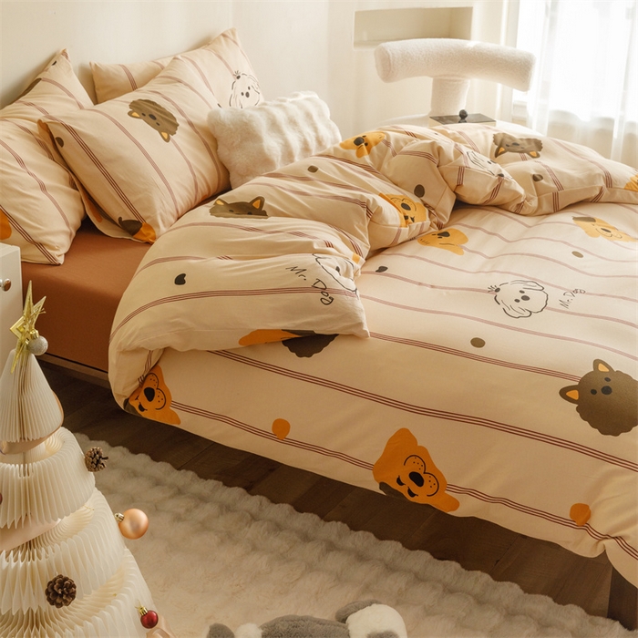 91家纺网 家纺一手货源 找家纺 瑞米家居 2024新款A类全棉针织棉四件套 调皮汪