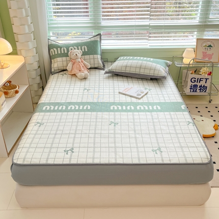 沐慕 2024新款小清新印花冰藤床笠系列 床笠-蝴蝶结绿