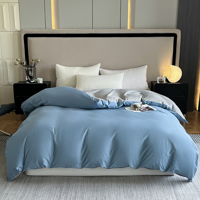 91家纺网 家纺一手货源 找家纺 澳梵2024新款60s全棉纯色单品被套 莱茵蓝-椰子灰