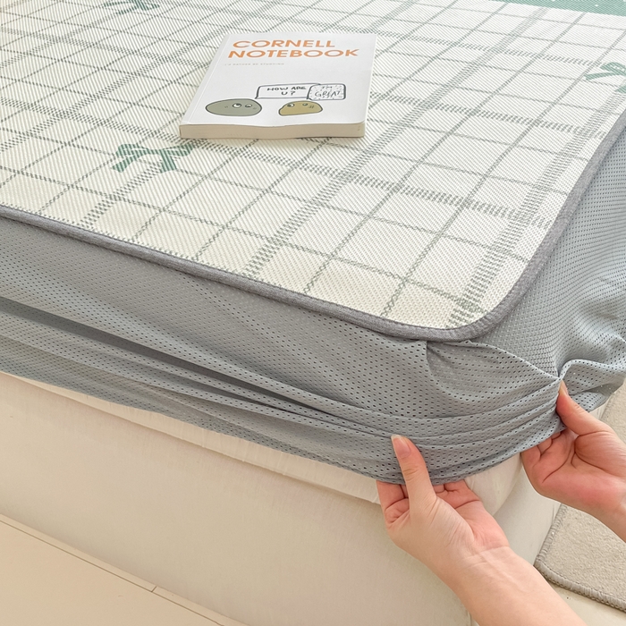 91家纺网 家纺一手货源 找家纺 沐慕 2024新款小清新印花冰藤床笠系列 床笠-蝴蝶结绿