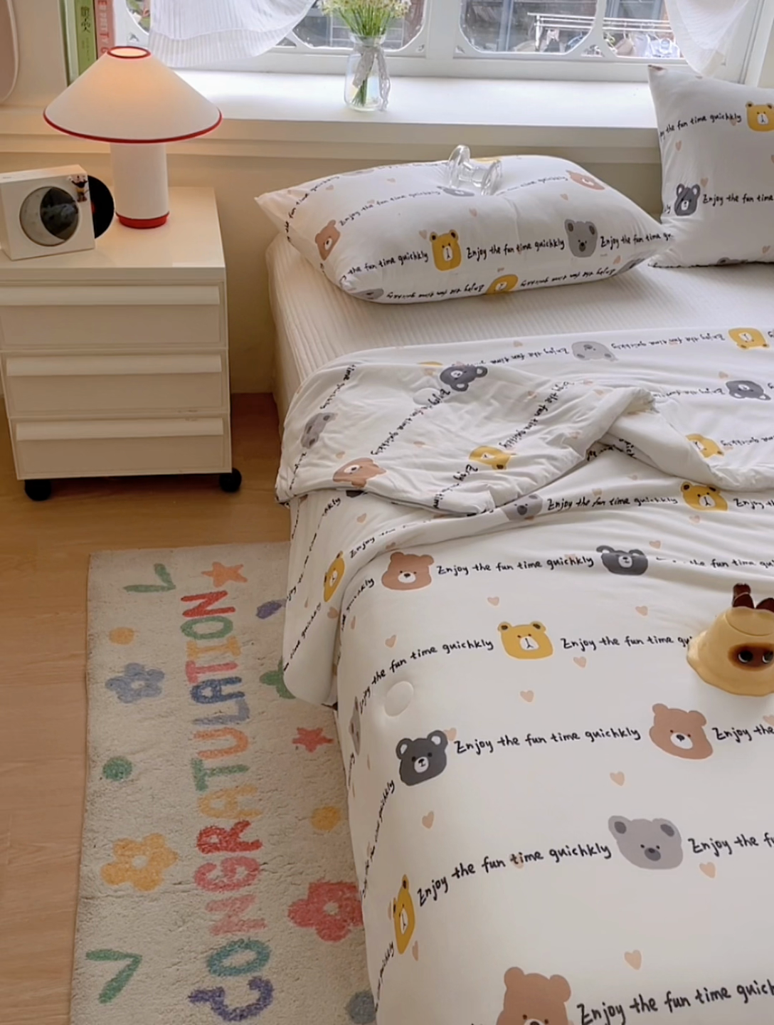 91家纺网 家纺一手货源 找家纺 沐慕 2024新款小清新加厚亲肤针织棉夏被 萌萌熊