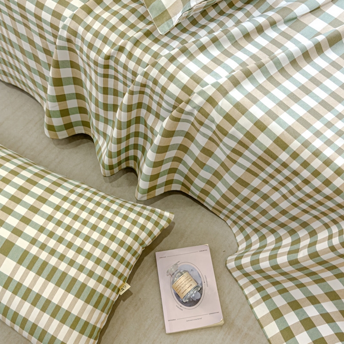 91家纺网 家纺一手货源 找家纺 金丝鸟 2024新款成人款A类全棉老粗布床单 绿小格