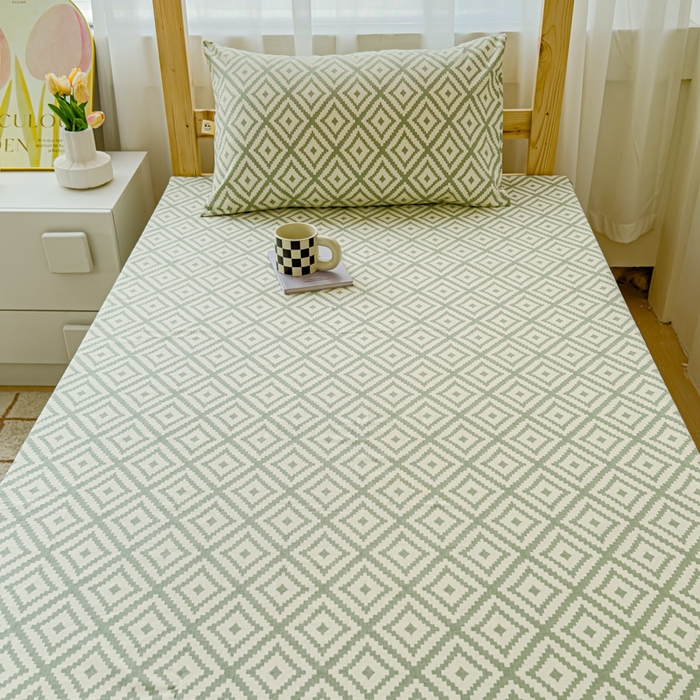 91家纺网 家纺一手货源 找家纺 金丝鸟 2024新款学生款A类全棉老粗布床单 围城 绿