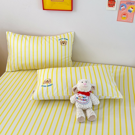 91家纺网 家纺一手货源 找家纺 雅居纺家纺 2024新款全棉绣花A类老粗布单品系列-单枕套 老粗布-幸运熊