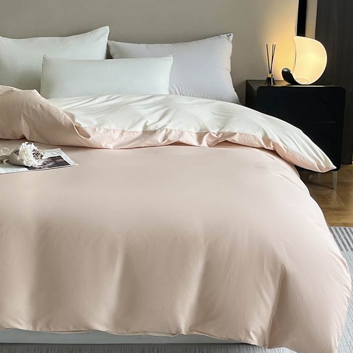 91家纺网 家纺一手货源 找家纺 澳梵2024新款60s全棉纯色单品被套 奶昔白-白桃粉