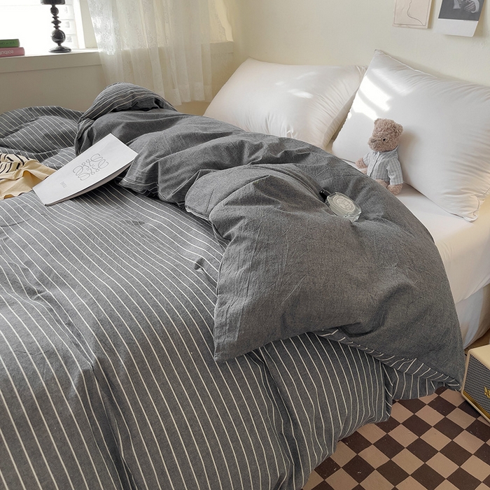 91家纺网 家纺一手货源 找家纺 大柏树 2025新款A类色织全棉水洗棉单品系列-单被套 灰细条