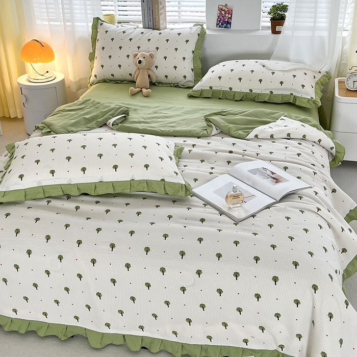 91家纺网 家纺一手货源 找家纺 富之航 2024新款时尚舒适泡泡棉夏被四件套森林