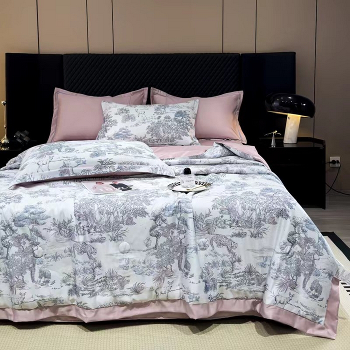 91家纺网 家纺一手货源 找家纺 丽卡家纺  2024新款夏被四件套 紫荆花园