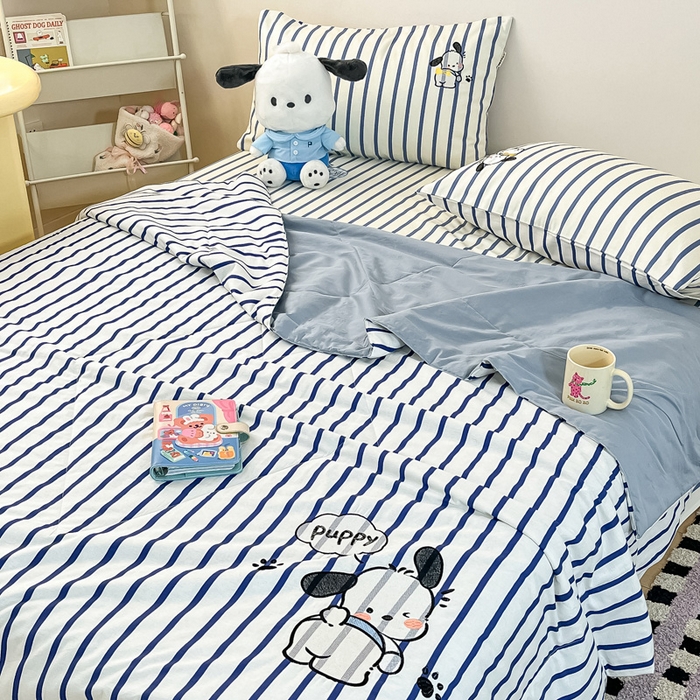 91家纺网 家纺一手货源 找家纺 雅居纺家纺 2024新款全棉绣花夏被可配同款老粗布四件套 夏被-Happy小狗