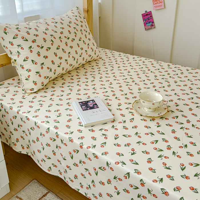 91家纺网 家纺一手货源 找家纺 金丝鸟 2024新款学生款A类全棉老粗布床单 花圃