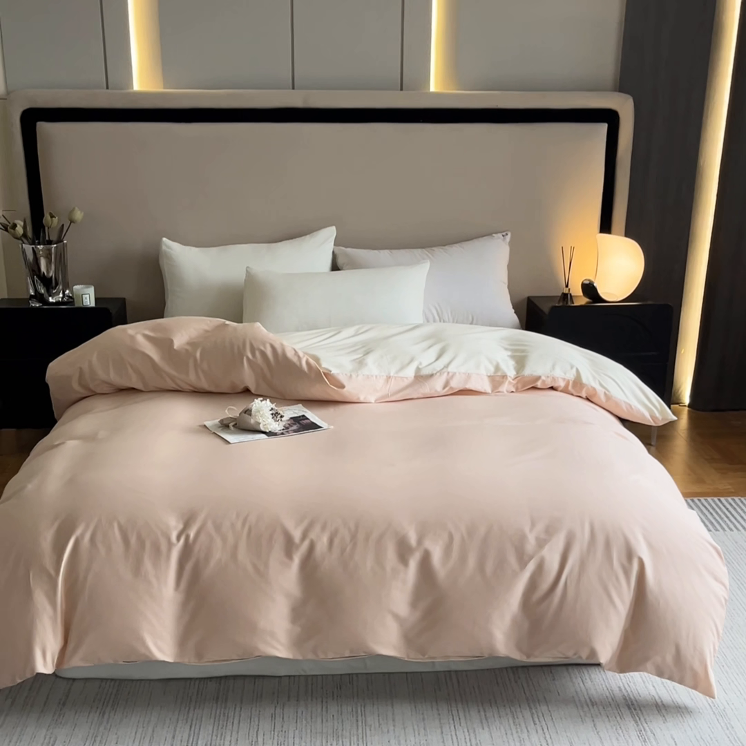 91家纺网 家纺一手货源 找家纺 澳梵2024新款60s全棉纯色单品被套 奶昔白-白桃粉