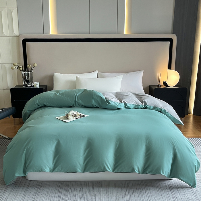 91家纺网 家纺一手货源 找家纺 澳梵2024新款60s全棉纯色单品被套 烟波绿-椰子灰