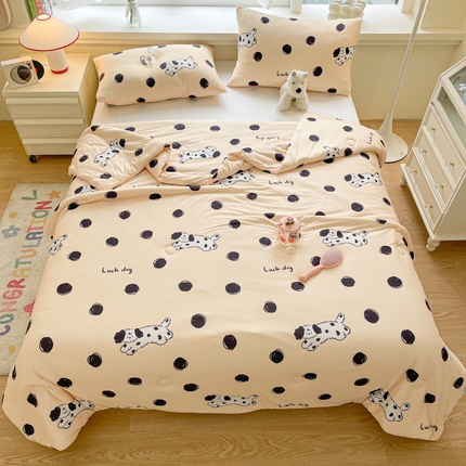 沐慕 2024新款小清新加厚亲肤针织棉夏被 波点狗