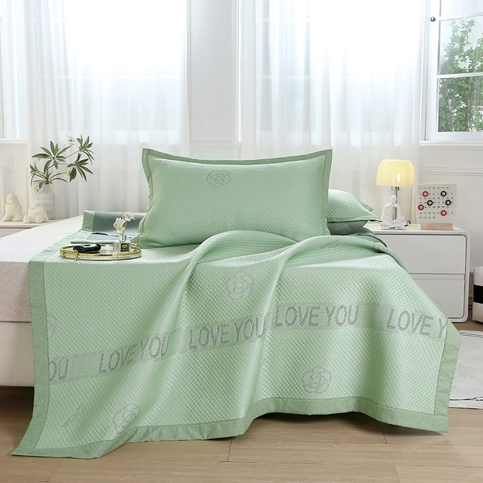 91家纺网 家纺一手货源 找家纺 青雅席业 2025新款抗菌提花凉感丝豆豆席-玫瑰花语系列 玫瑰花语-绿