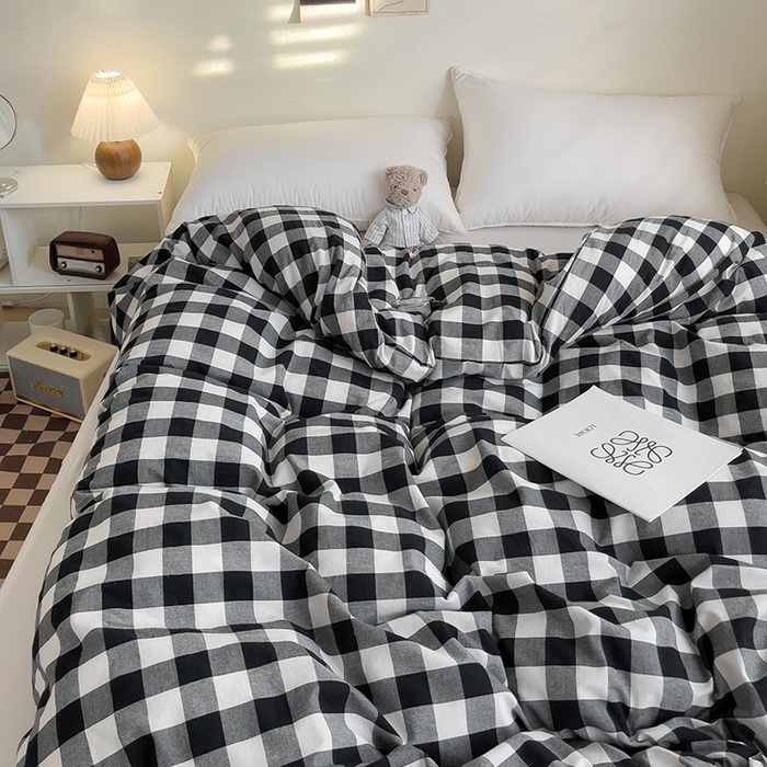 91家纺网 家纺一手货源 找家纺 大柏树 2025新款A类色织全棉水洗棉单品系列-单被套 黑白中格