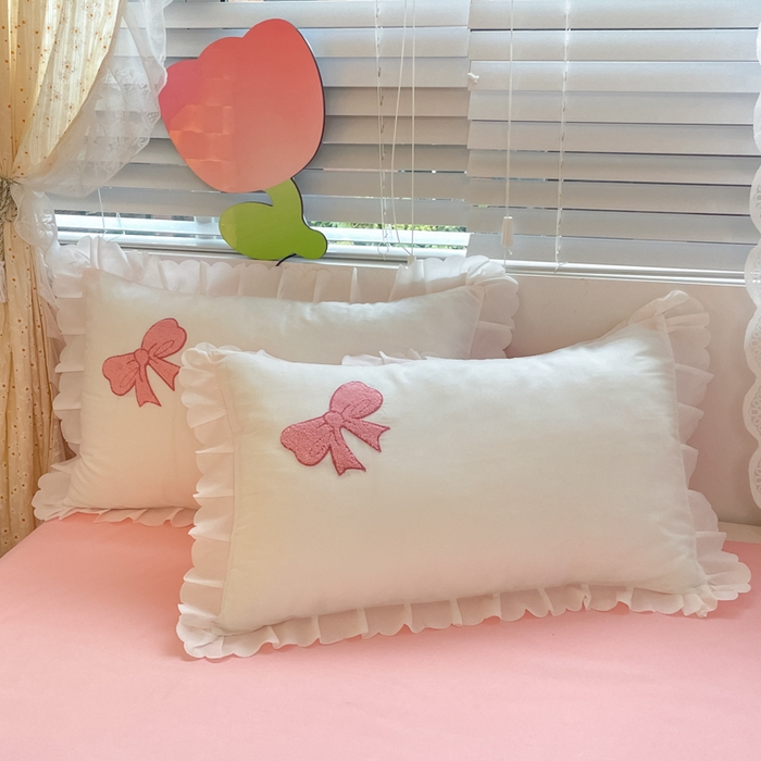 91家纺网 家纺一手货源 找家纺 沐慕 2024新款毛巾绣印花夏被四件套 蝴蝶结-白