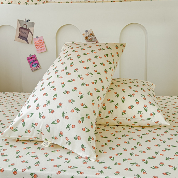 91家纺网 家纺一手货源 找家纺 金丝鸟 2024新款学生款A类全棉老粗布床单 花圃