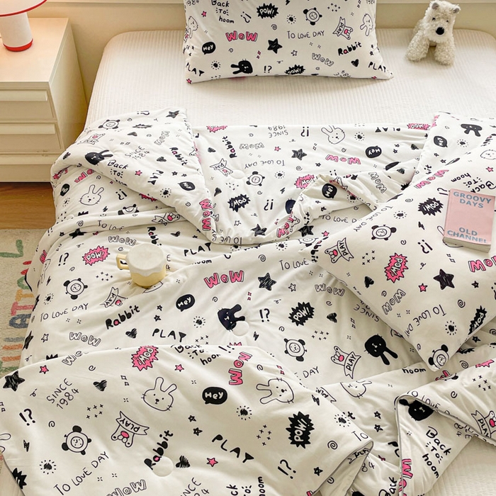 91家纺网 家纺一手货源 找家纺 沐慕 2024新款小清新加厚亲肤针织棉夏被 甜酷派对