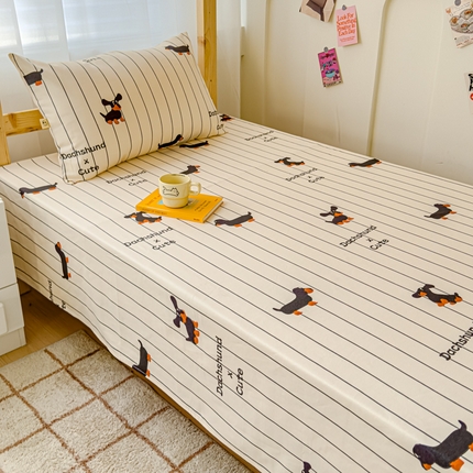 91家纺网 家纺一手货源 找家纺 金丝鸟 2024新款学生款A类全棉老粗布床单 条纹狗