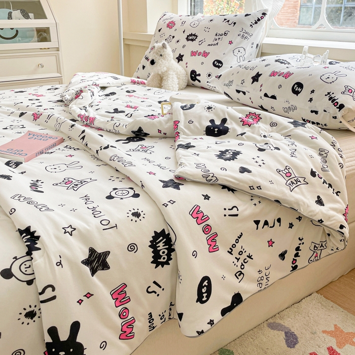 91家纺网 家纺一手货源 找家纺 沐慕 2024新款小清新加厚亲肤针织棉夏被 甜酷派对