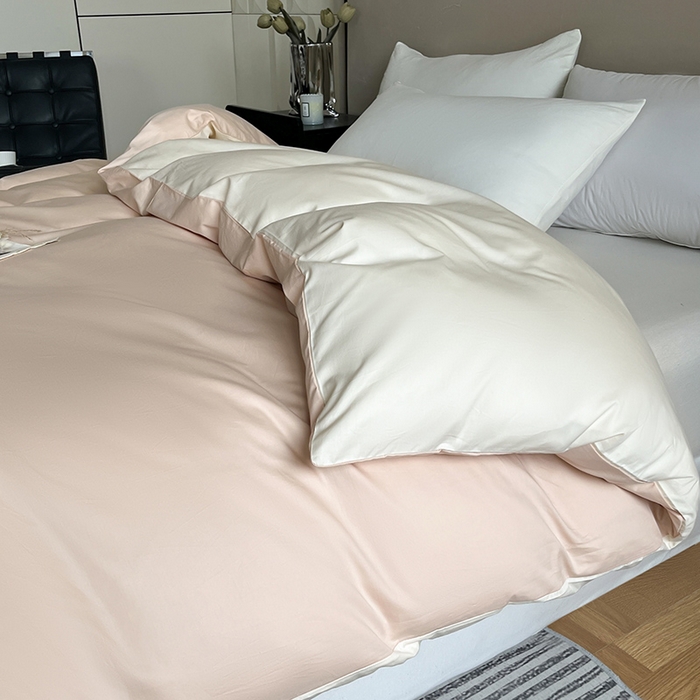 91家纺网 家纺一手货源 找家纺 澳梵2024新款60s全棉纯色单品被套 奶昔白-白桃粉