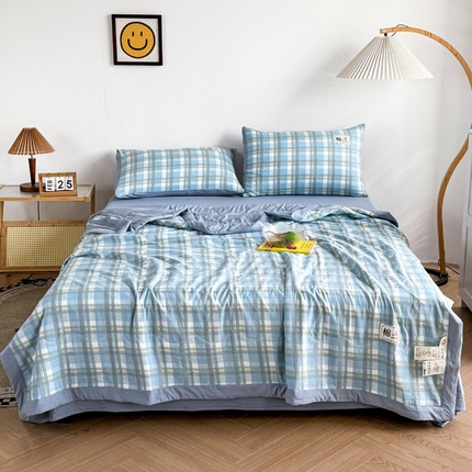 91家纺网 家纺一手货源 找家纺 （总）帕芬鸟家纺 2025新款色织水洗棉棉花夏被四件套