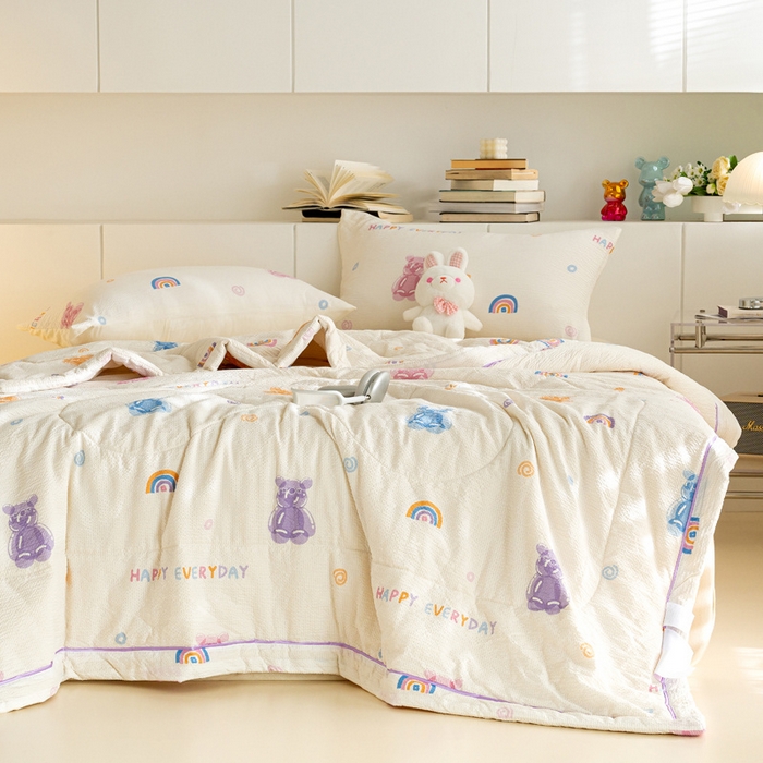 91家纺网 家纺一手货源 找家纺 壹张床 2025新款提花泡泡棉夏被夏凉被空调被 果冻熊-紫