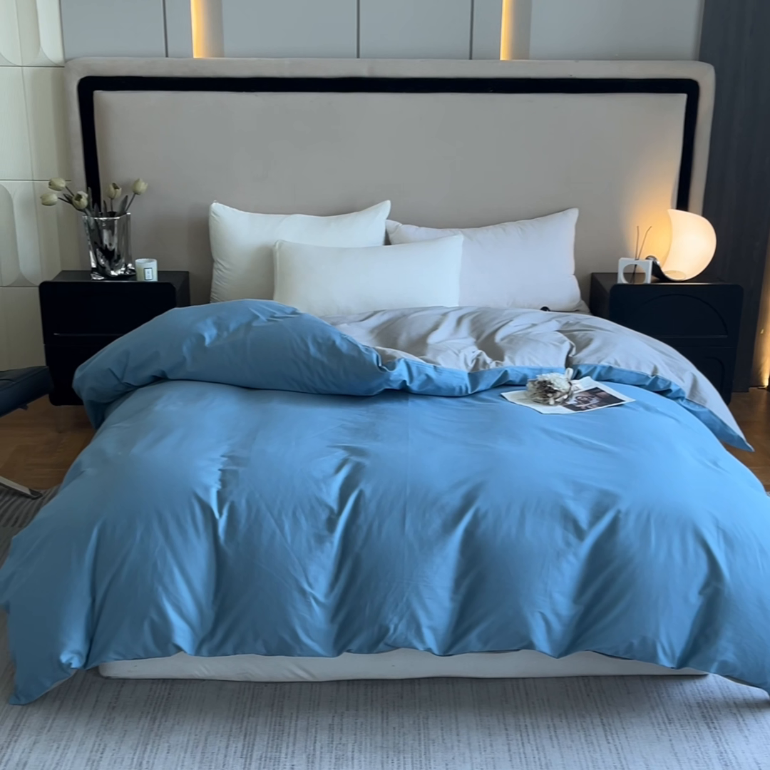 91家纺网 家纺一手货源 找家纺 澳梵2024新款60s全棉纯色单品被套 莱茵蓝-椰子灰