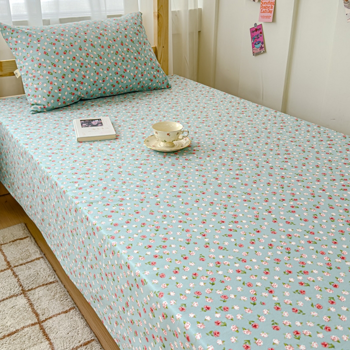 91家纺网 家纺一手货源 找家纺 金丝鸟 2024新款学生款A类全棉老粗布床单 小玫瑰