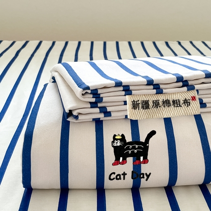 雅居纺家纺 2024新款全棉绣花A类老粗布单品系列-单床单 老粗布-小猫咪